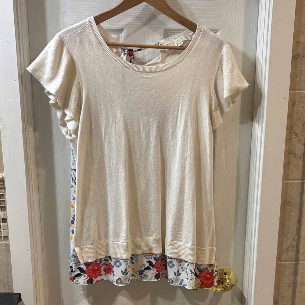 Cream Floral Layered Short Sleeve Top